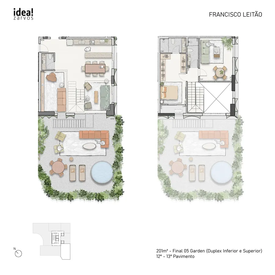 Planta Residencial Garden Duplex 201 m² 201m² - Final 05 Garden · 12º - 13º Pavimento