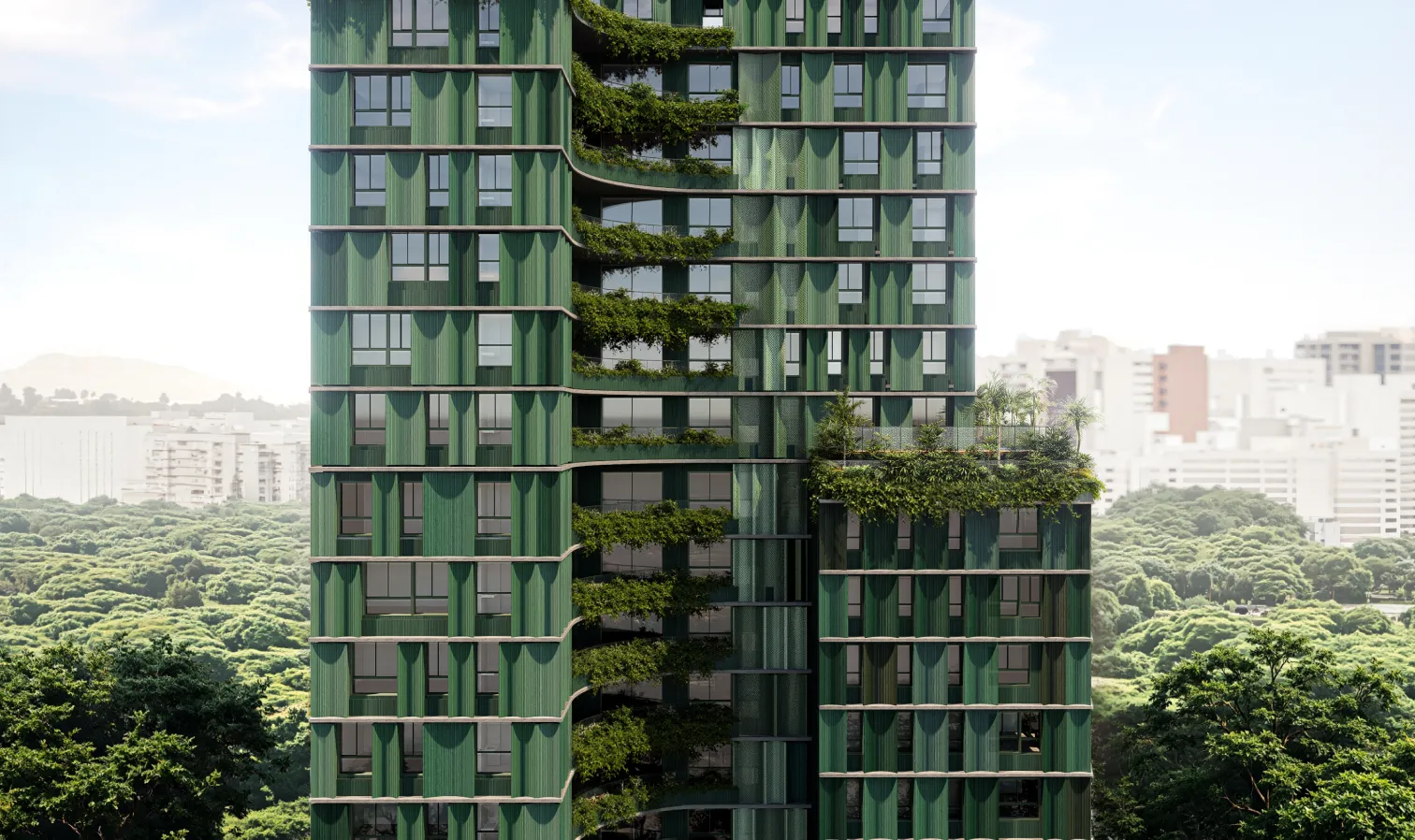 Fachada detalhe Leitão do empreendimento Samanea