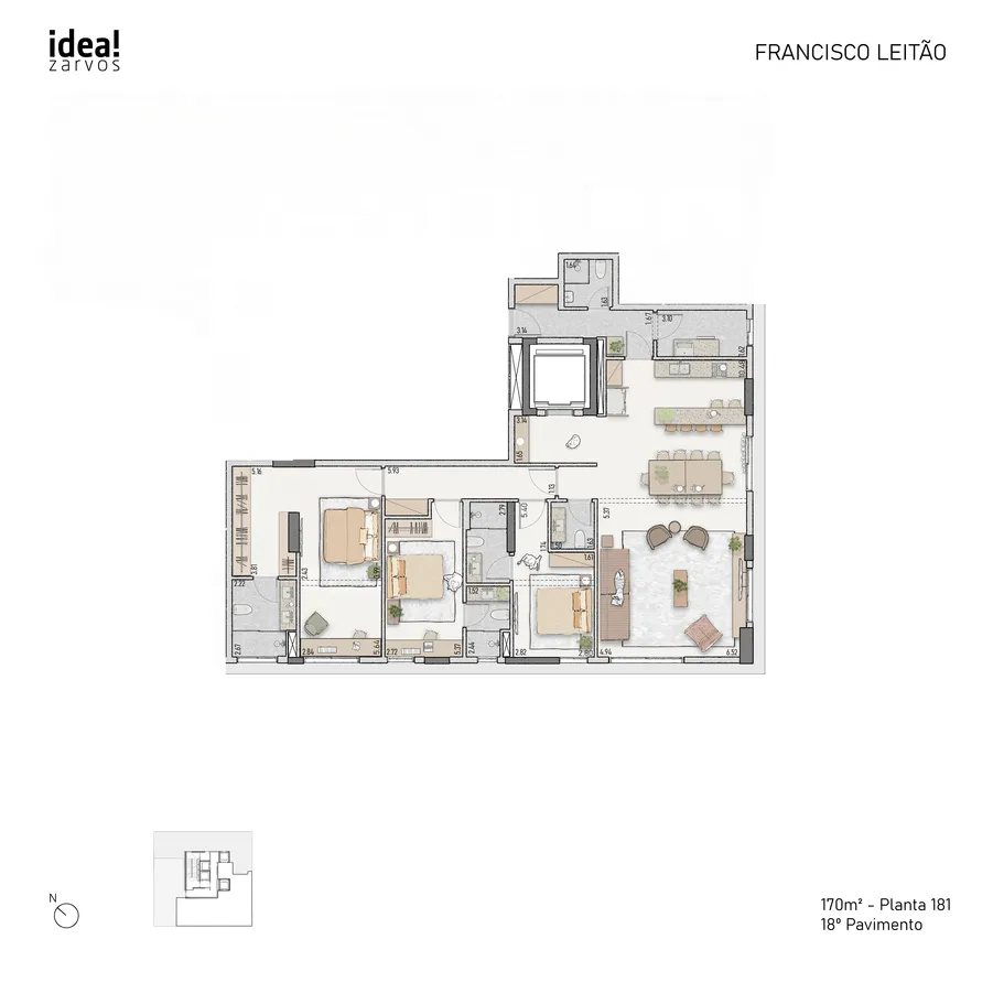 Planta Residencial 170 m² 170m² - Planta 181 · 18º Pavimento