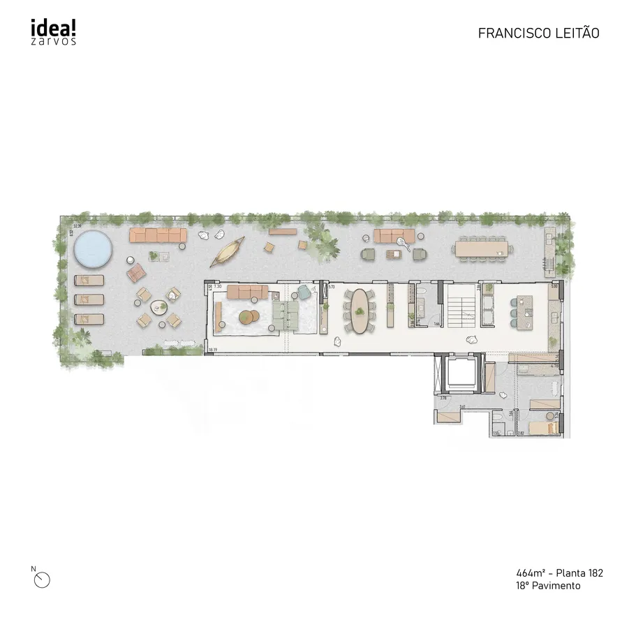 Planta Residencial 464 m² 464m² - Planta 182 · 18º Pavimento