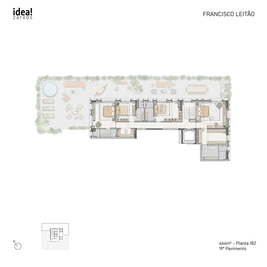 Planta Residencial 464 m² 464m² - Planta 182 · 19º Pavimento