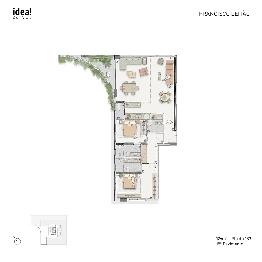 Planta Residencial 126 m² 126m² - Planta 183 · 18º Pavimento