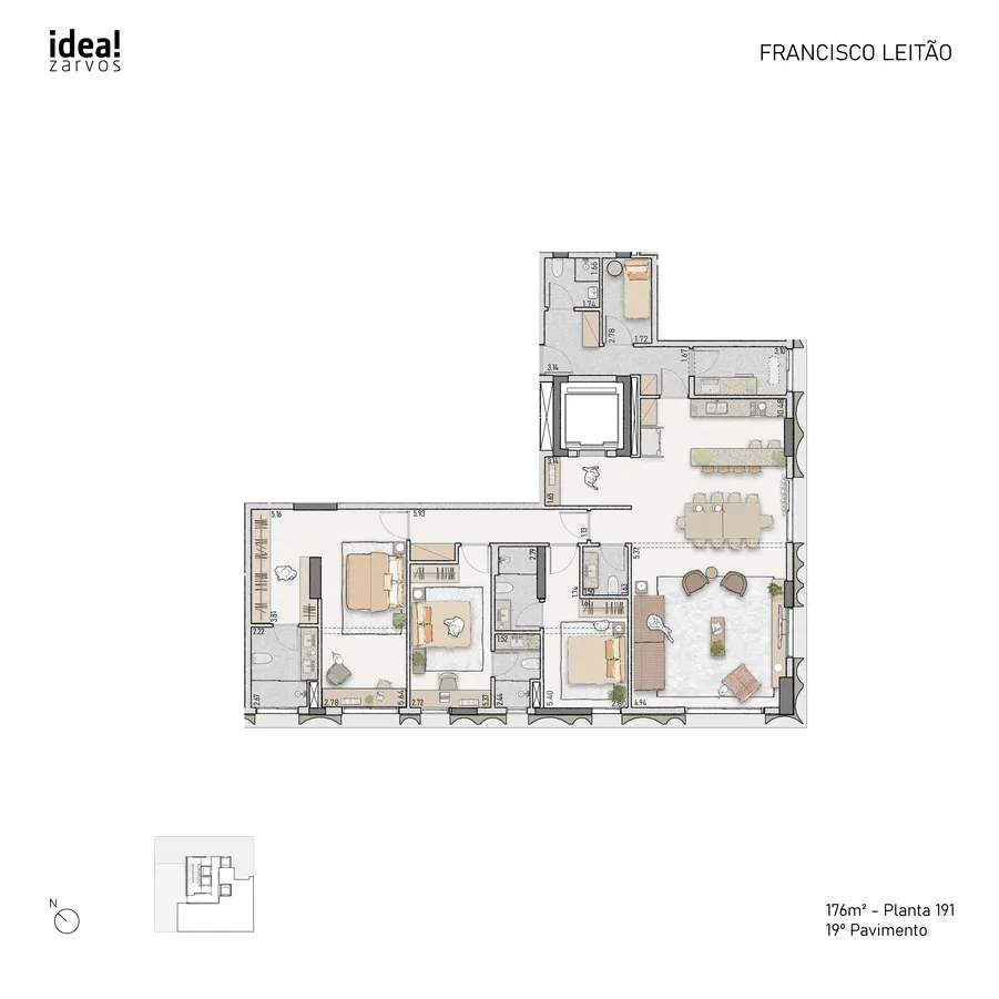 Planta Residencial 176 m² 176m² - Planta 191 · 19º Pavimento