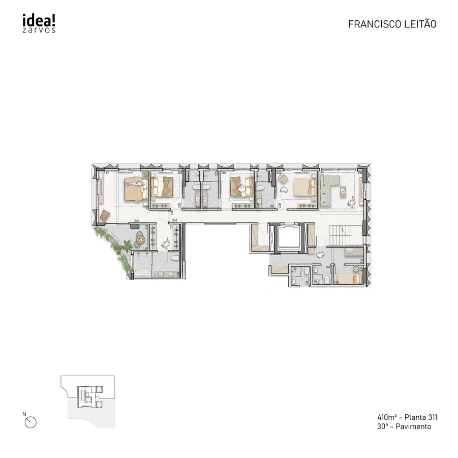 Planta Residencial 410 m² 410m² - Planta 311 · 30º Pavimento
