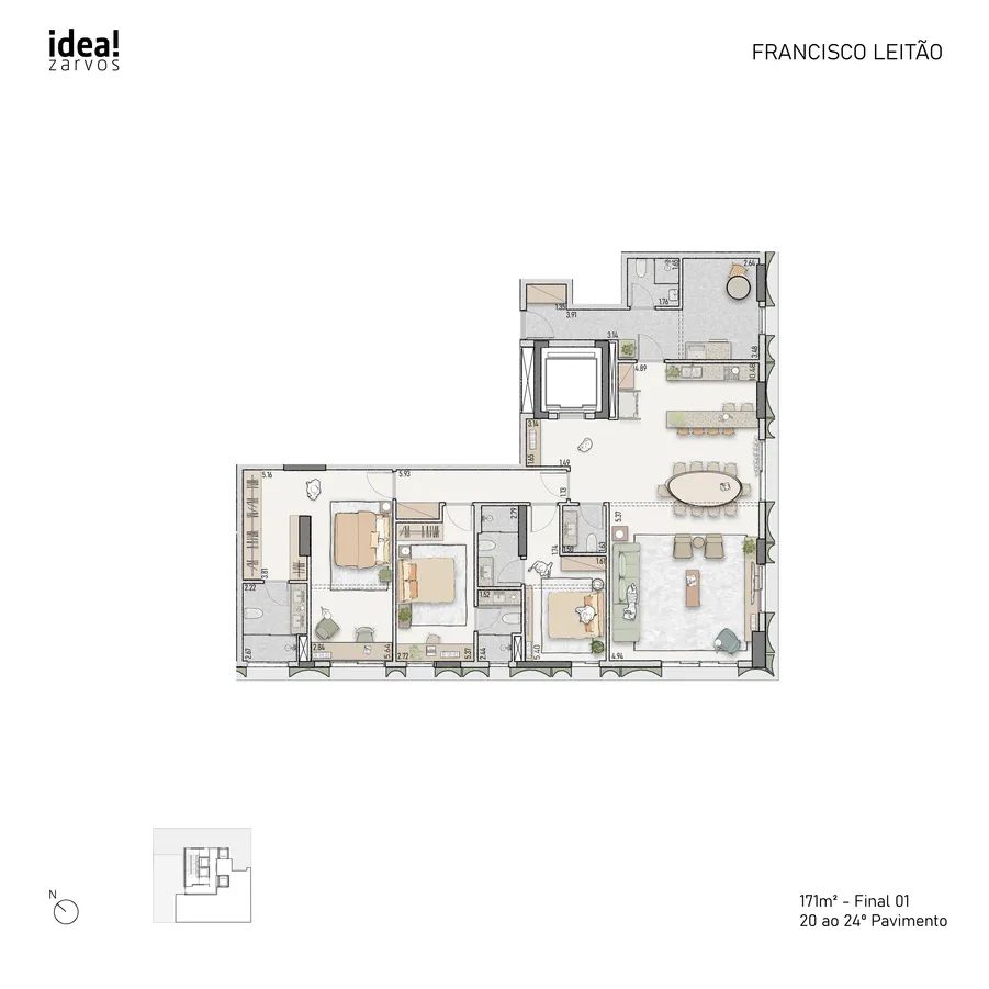 Planta Residencial 171 m² 171m² - Final 01 · 20º ao 24º Pavimento