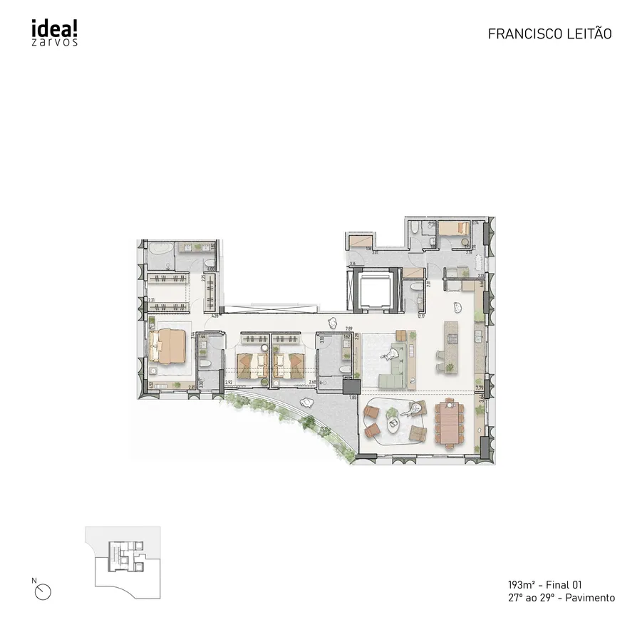 Planta Residencial 193 m² 193m² - Final 01 · 27º ao 29º Pavimento