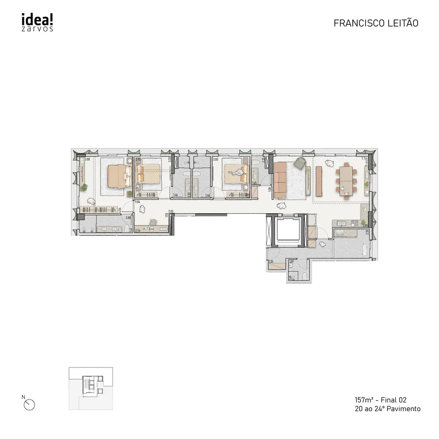 Planta Residencial 157 m² 157m² - Final 02 · 20º ao 24º Pavimento