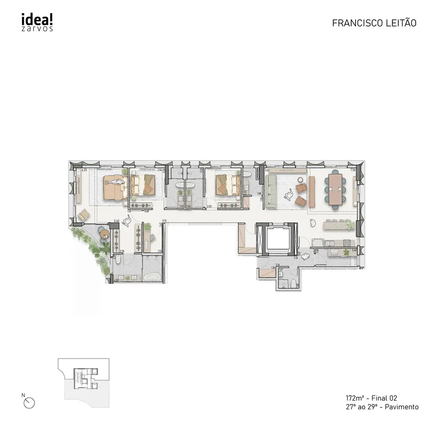 Planta Residencial 172 m² 172m² - Final 02 · 27º ao 29º Pavimento