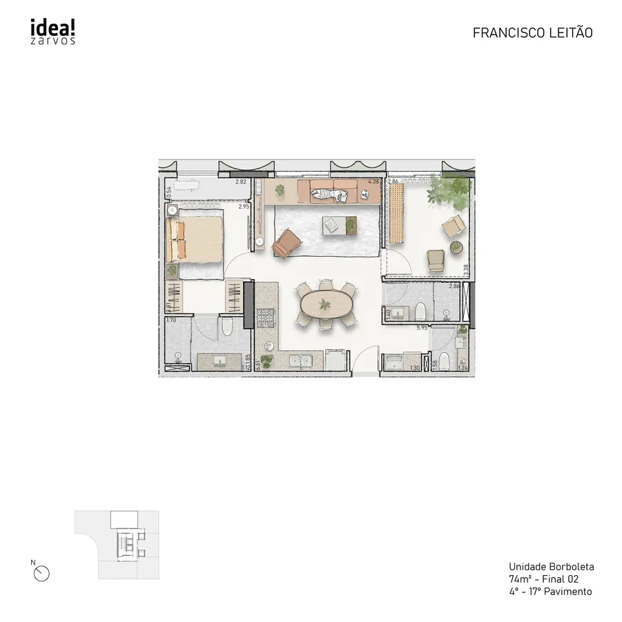 Planta Unidade Borboleta 74 m² 74m² - Final 02 · 4º - 17º Pavimento