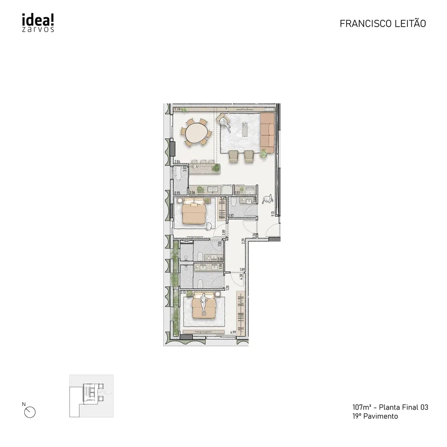 Planta Residencial 107 m² 107m² - Final 03 · 19º Pavimento