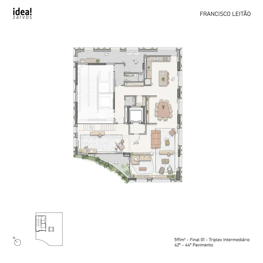 Planta Residencial Triplex 591 m² 591m² - Triplex Intermediário · 42º - 44º Pavimento