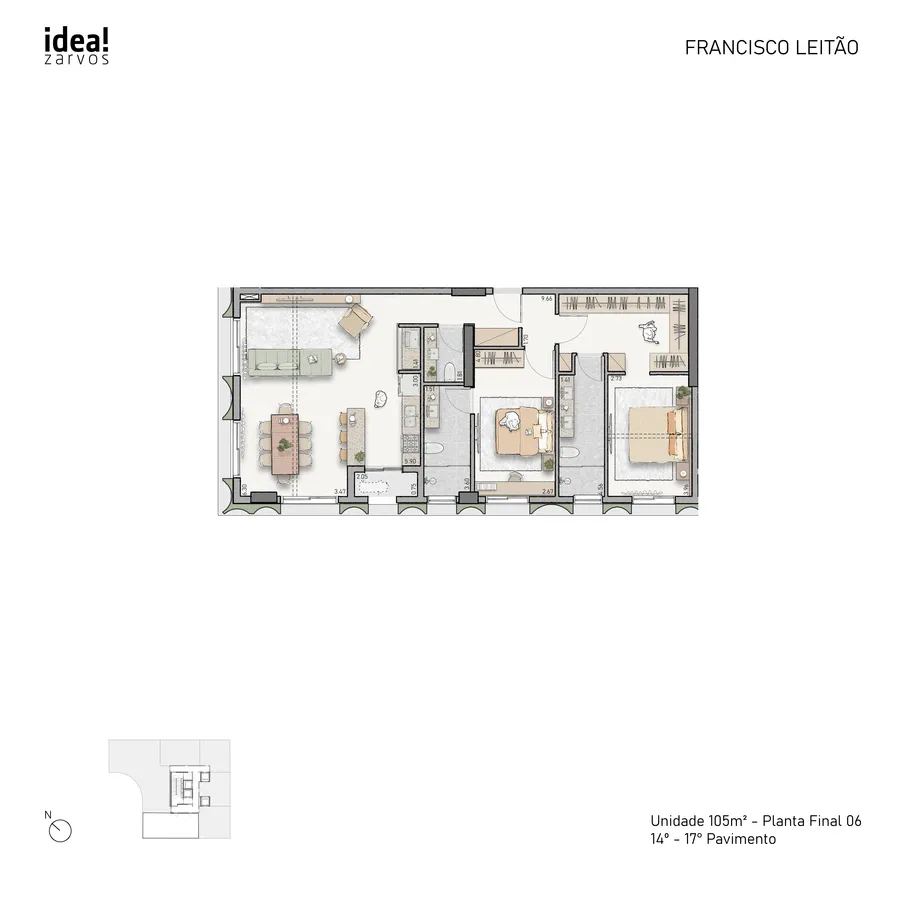 Planta Residencial 105 m² 105m² - Final 06 · 14º - 17º Pavimento