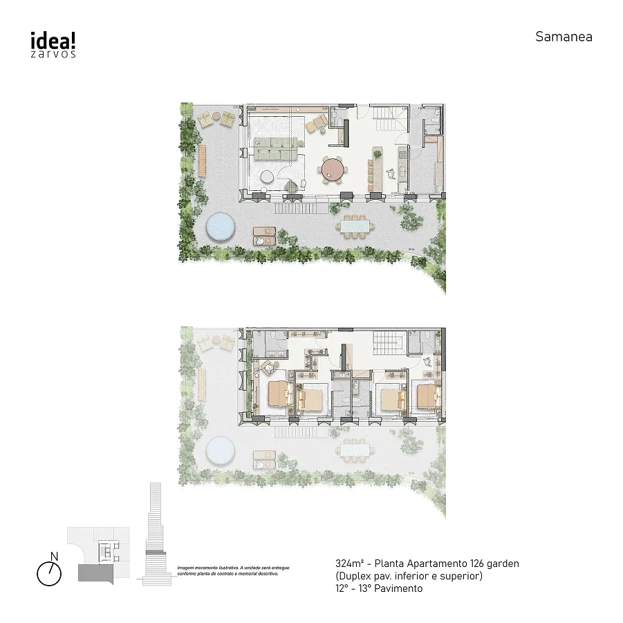 Planta Residencial 324 m² 324m² - Garden Duplex Planta 126 · 12º - 13º Pavimento