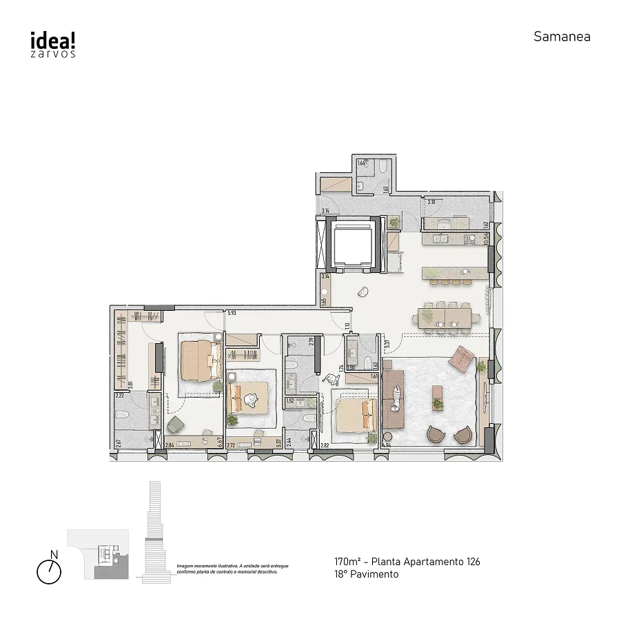 Planta Residencial 170 m² 170m² - Planta 126 · 12º - 13º Pavimento