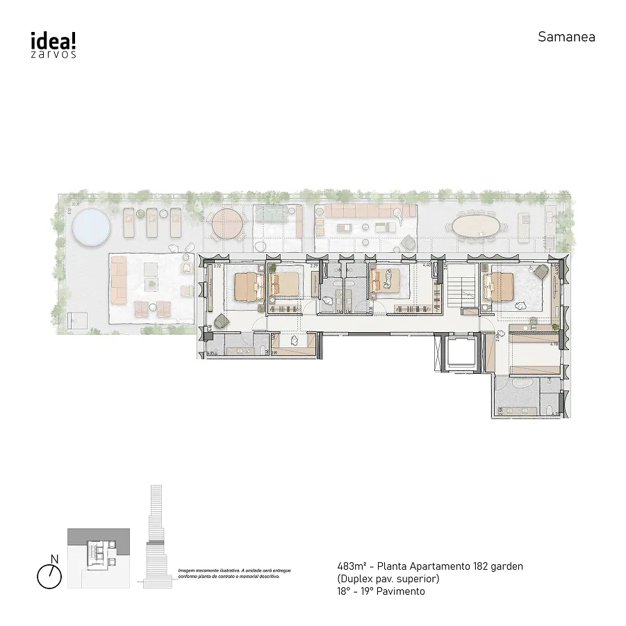 Planta Residencial 483 m² 483m² - Garden Duplex Superior Planta 182 · 18º - 19º Pavimento