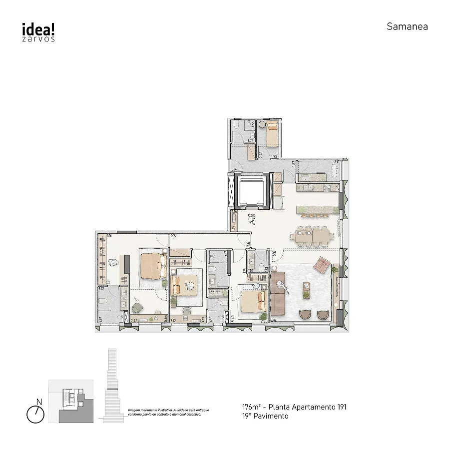 Planta Residencial 176 m² 176m² - Planta 191 · 19º Pavimento