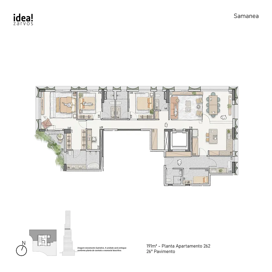 Planta Residencial 191 m² 191m² - Planta 252 · 26º Pavimento