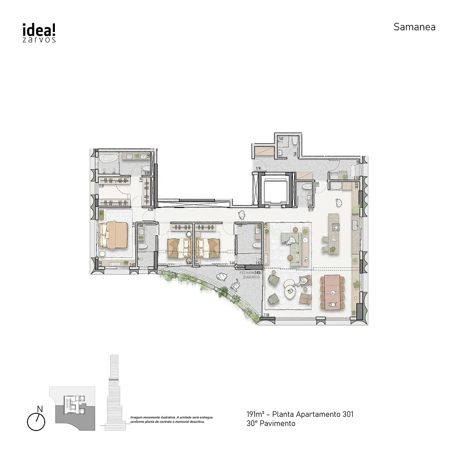 Planta Residencial 191 m² 191m² - Planta 301 · 30º Pavimento