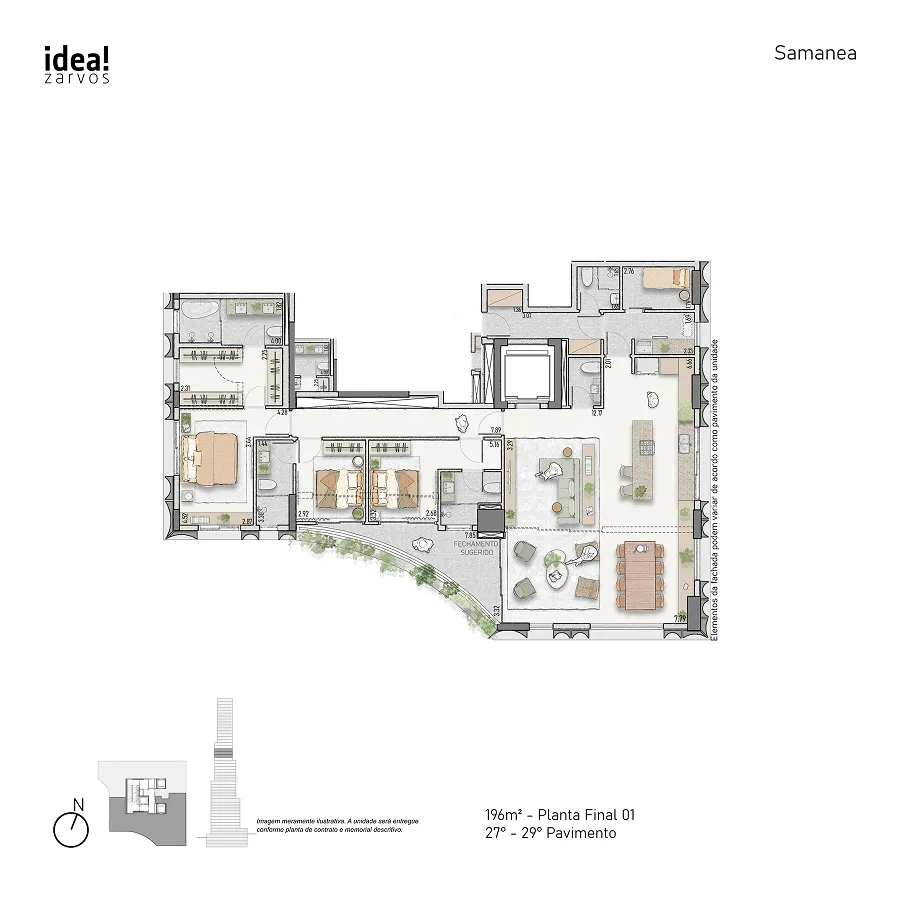 Planta Residencial 196 m² 196m² - Planta Final 01 · 27º - 29º Pavimento