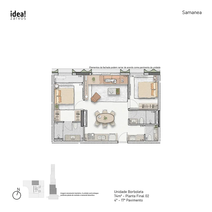 Planta Residencial 74 m² 74m² - Planta Final 02 · 4º - 17º Pavimento