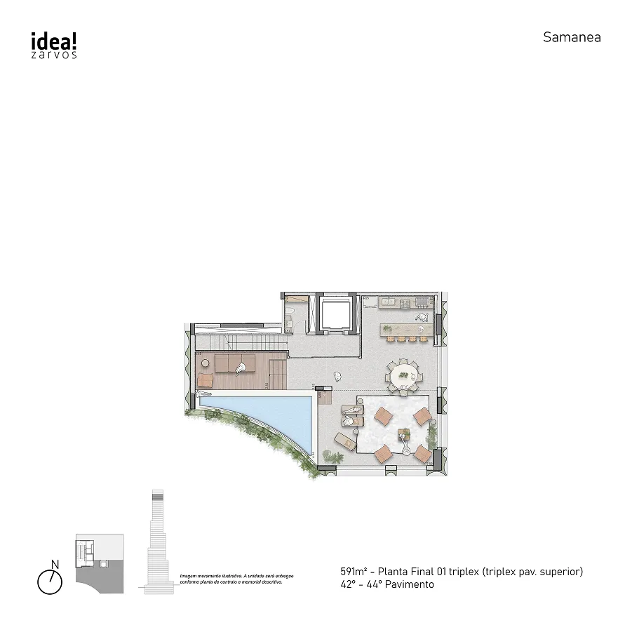 Planta Residencial Triplex 591 m² 591m² - Triplex Superior · 42º - 44º Pavimento