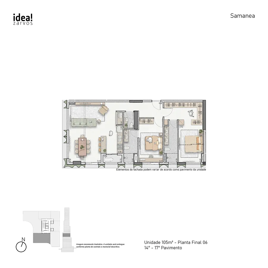 Planta Unidade 105 m² 105m² - Planta Final 06 · 14º - 17º Pavimento
